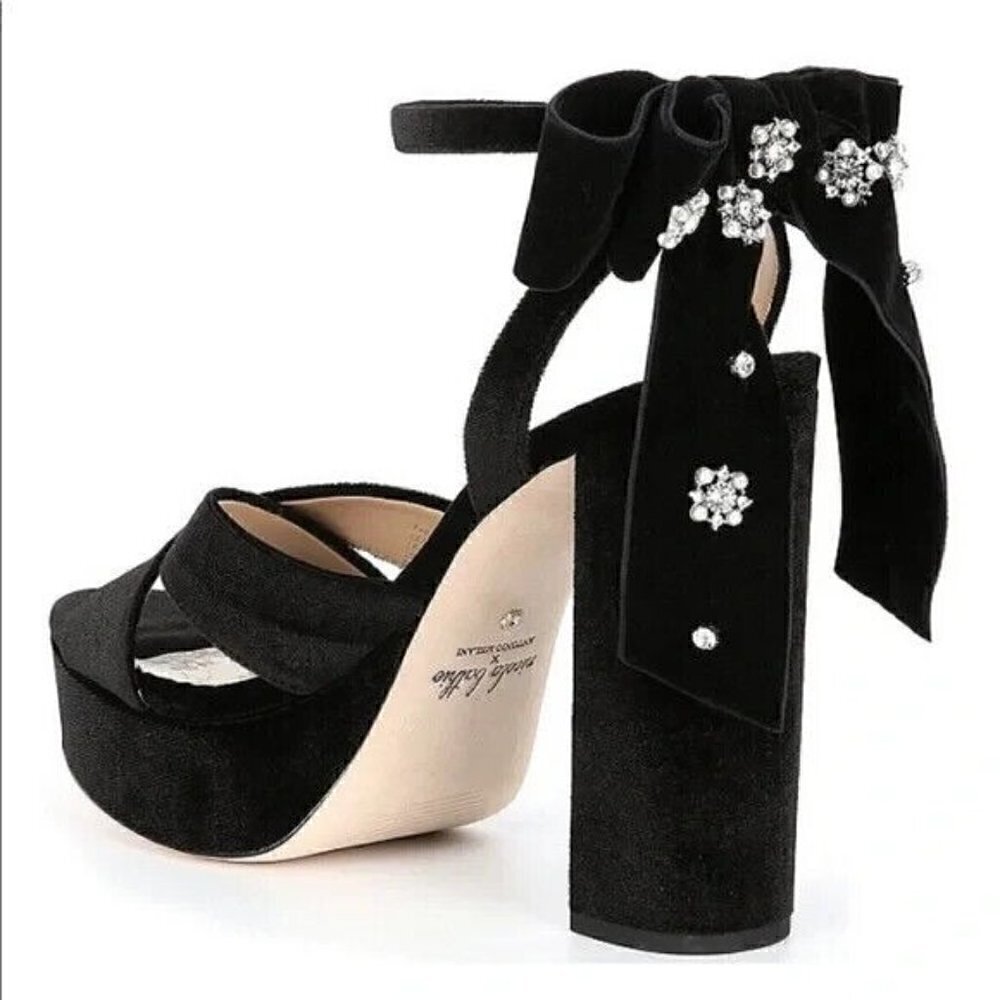 Antonio Melani x Nicola Bathie Black Velvet Lila Bow Platform Pumps Women's 10M